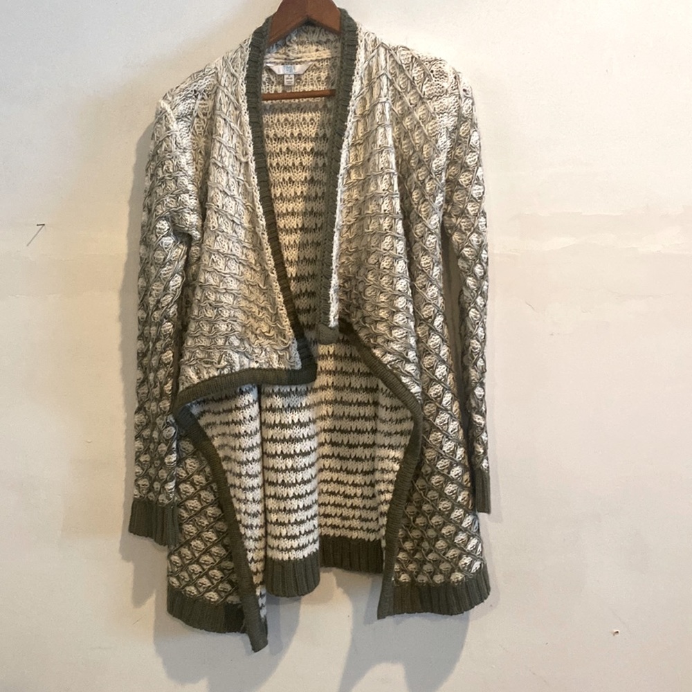 White and green cozy sweater